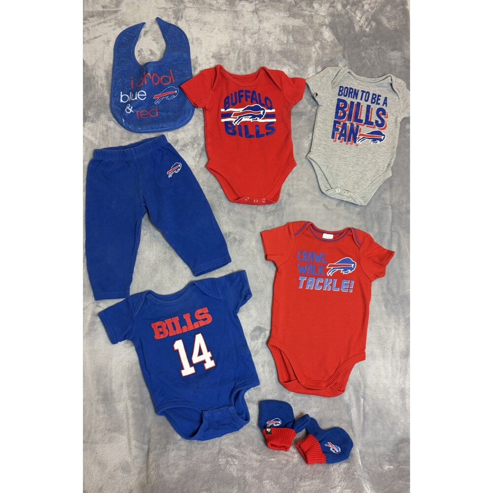 NFL Team Buffalo Bills Baby One Pieces Bib Mittens LOT size 0 to 12 months